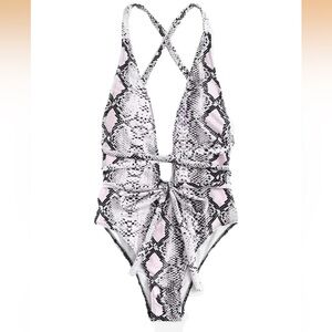 Sexy criss cross tie knot deep V open back One Piece Swimsuit